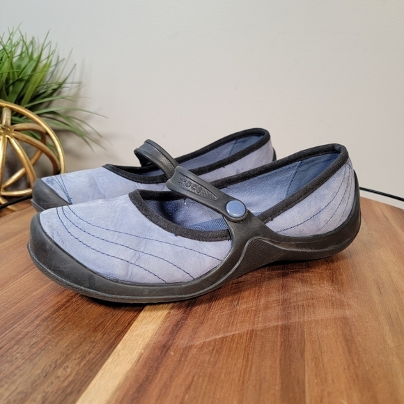 CROCS Mary Janes Blue Nubuck Leather Wrapped Shoes Flats Comfy Size 6 - Picture 8 of 17